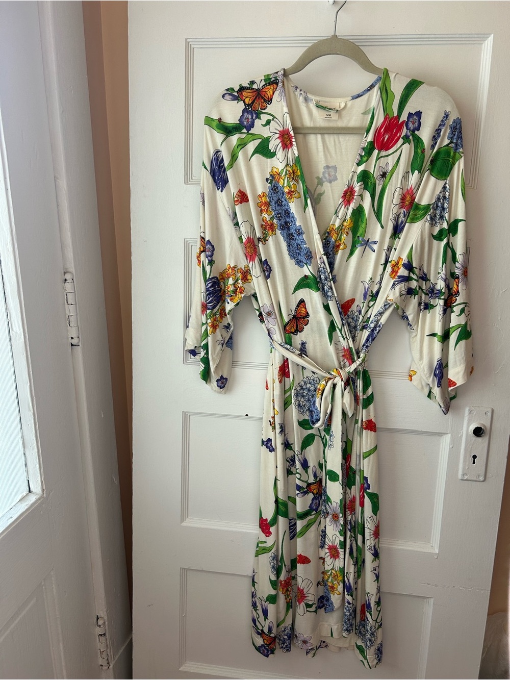Soma Cream Floral Wrap Robe with Multicolor Blooms